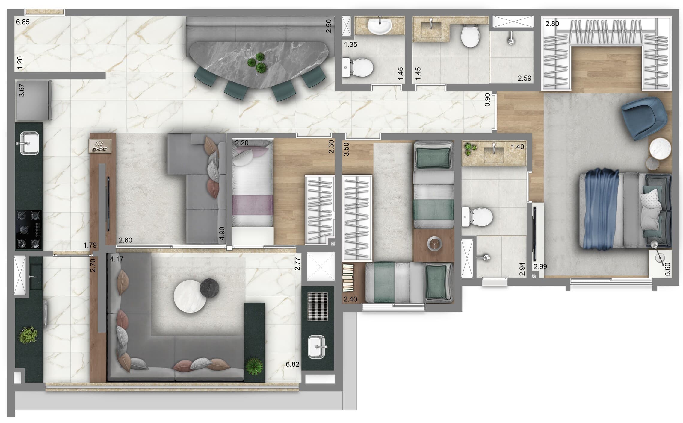 Planta 3 — Living Villaggio Tatuapé Pienza