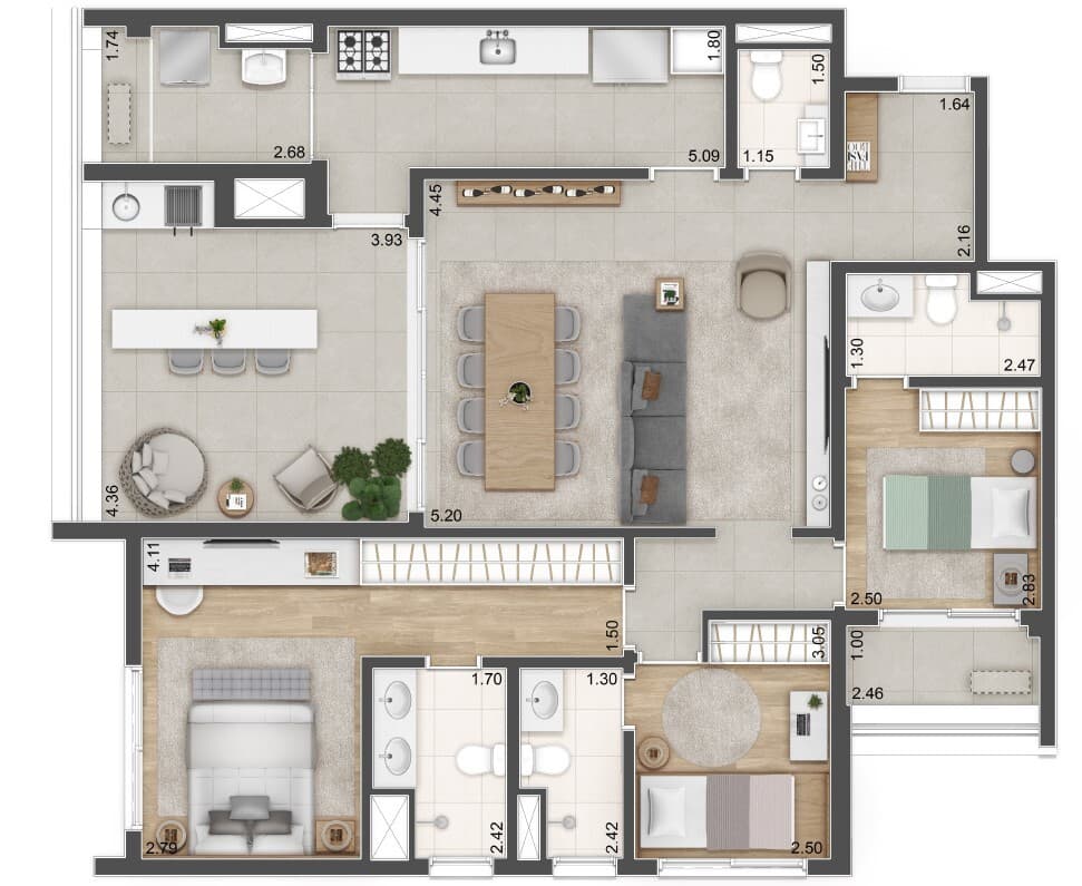 Planta 1 — Hi View Alto da Boa Vista Residence